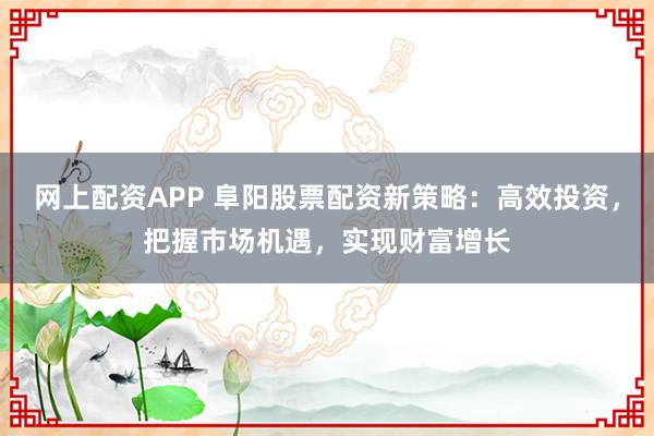 网上配资APP 阜阳股票配资新策略：高效投资，把握市场机遇，实现财富增长