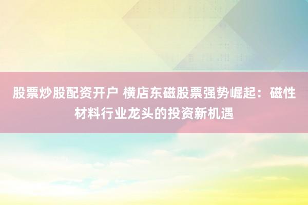 股票炒股配资开户 横店东磁股票强势崛起：磁性材料行业龙头的投资新机遇