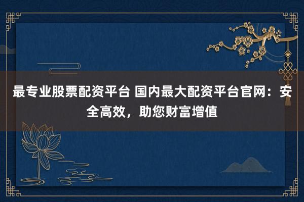 最专业股票配资平台 国内最大配资平台官网：安全高效，助您财富增值