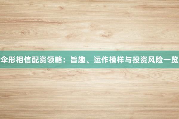 伞形相信配资领略：旨趣、运作模样与投资风险一览