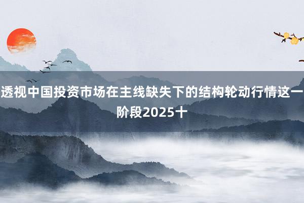 透视中国投资市场在主线缺失下的结构轮动行情这一阶段2025十