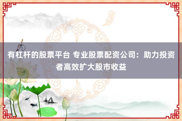有杠杆的股票平台 专业股票配资公司：助力投资者高效扩大股市收益