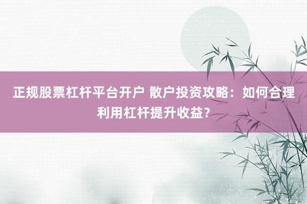 正规股票杠杆平台开户 散户投资攻略：如何合理利用杠杆提升收益？