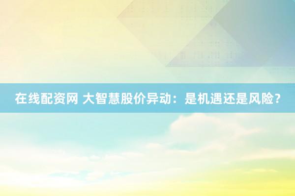 在线配资网 大智慧股价异动：是机遇还是风险？